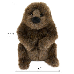Douglas Chuckwood Groundhog plush face close-up with amber eyes for comforting hugs