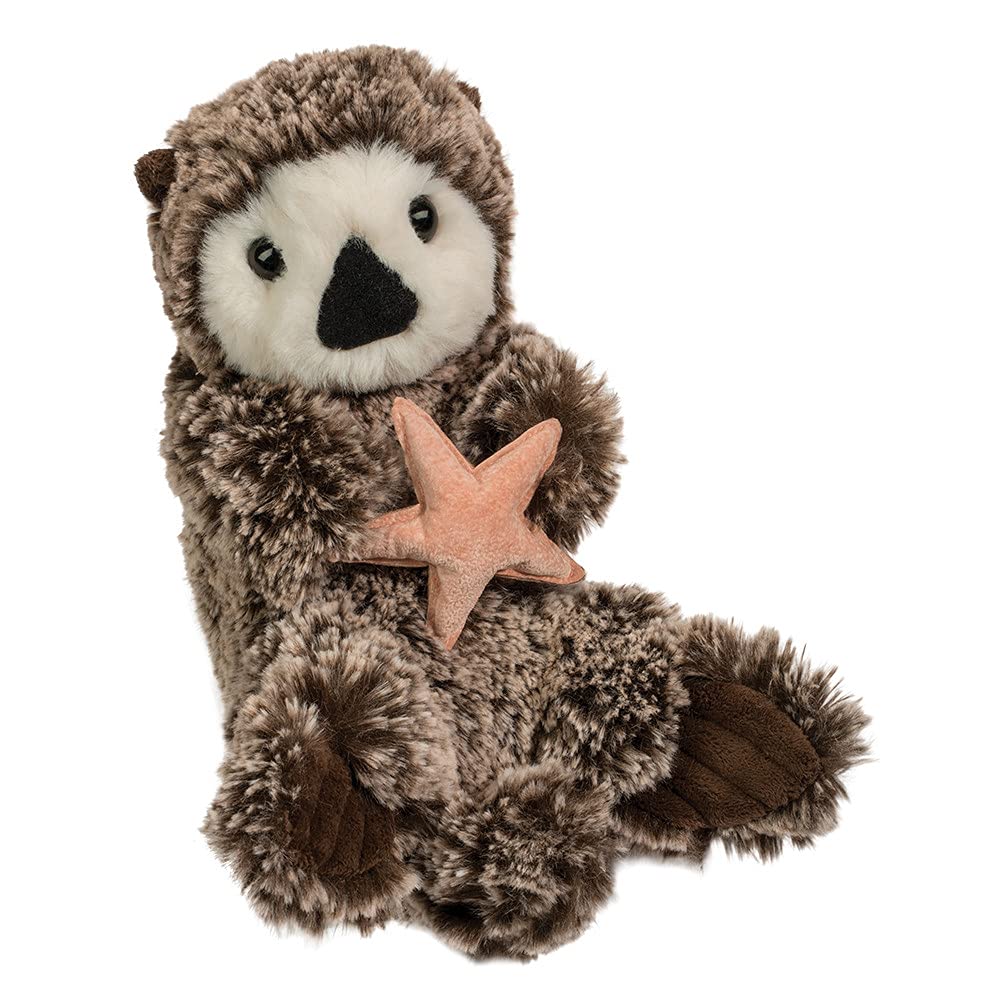 Douglas Cruz Sea Otter Plush, 13-inch cuddly toy with coral-colored starfish in its paws