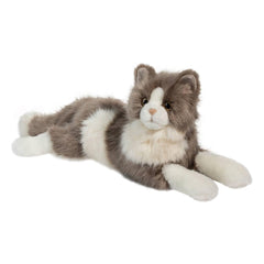 Douglas Gretta DLux Cat lounging on lap with soft gray-white plush for cozy companionship.