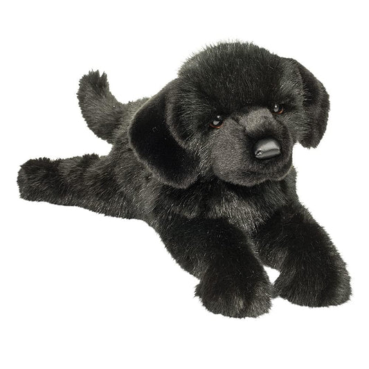 Douglas Jake Black Lab plush with coal-black faux fur, ideal for comforting hugs and imaginative play.