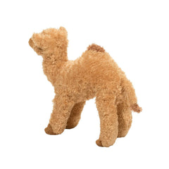 Douglas Lawrence Camel plush side view highlights soft Kohair fabric and cozy feel.
