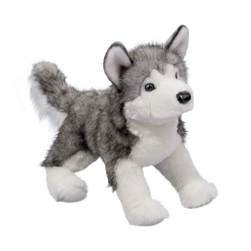 Douglas Lobo Husky plush with gray coat and blue eyes for lifelike cuddles