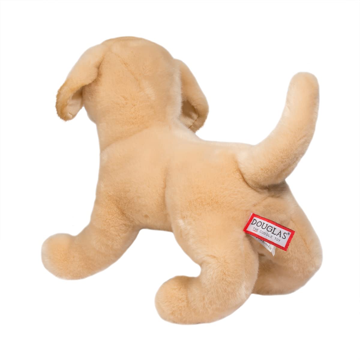 Douglas Mandy Yellow Lab plush weight in paws for posable cuddles.