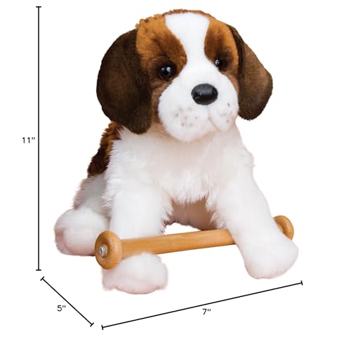 Douglas Oma St Bernard plush face close-up highlighting amber eyes and detailed features.