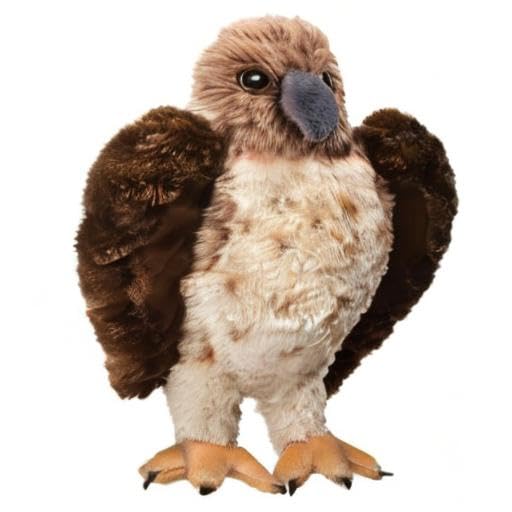 Douglas Orion red-tailed hawk plush, close-up of eyes and beak, great for storytelling and cuddle time.