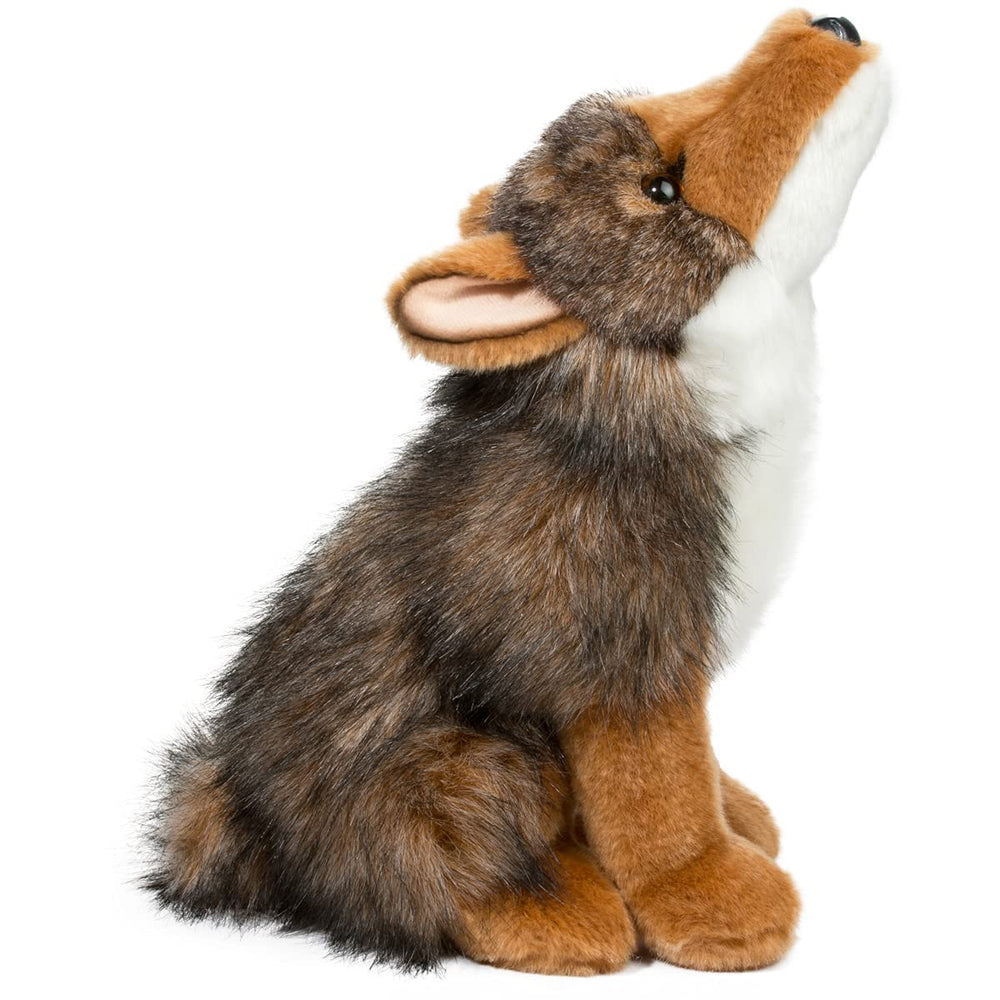 Douglas Rambler coyote plush features black nose and amber eyes for wildlife-inspired storytelling.