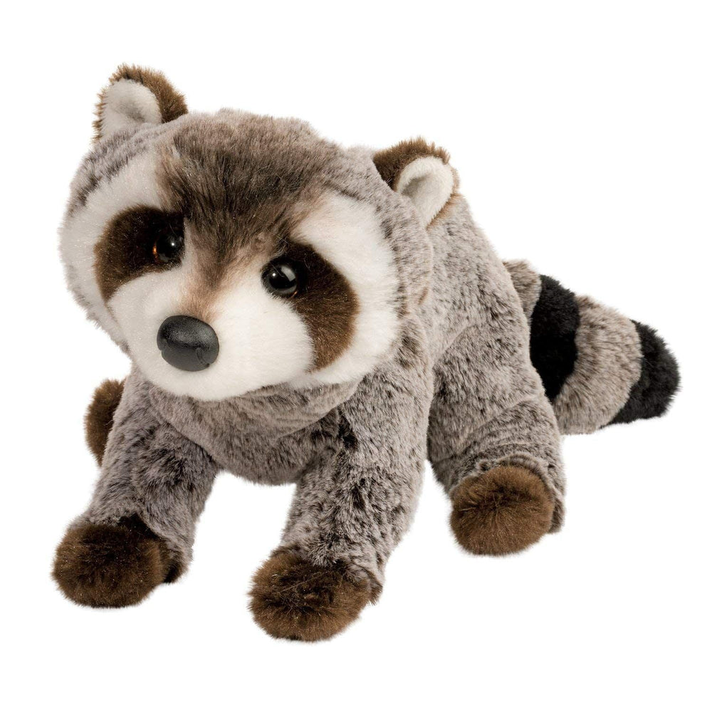 Douglas Ringo raccoon plush, cuddly companion for naps and imaginative play.