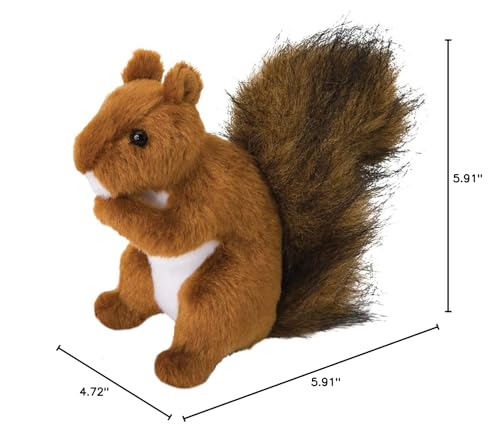 Douglas Roadie red squirrel plush full body shows russet fur and lifelike sitting pose for cuddling.