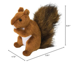 Douglas Roadie red squirrel plush full body shows russet fur and lifelike sitting pose for cuddling.
