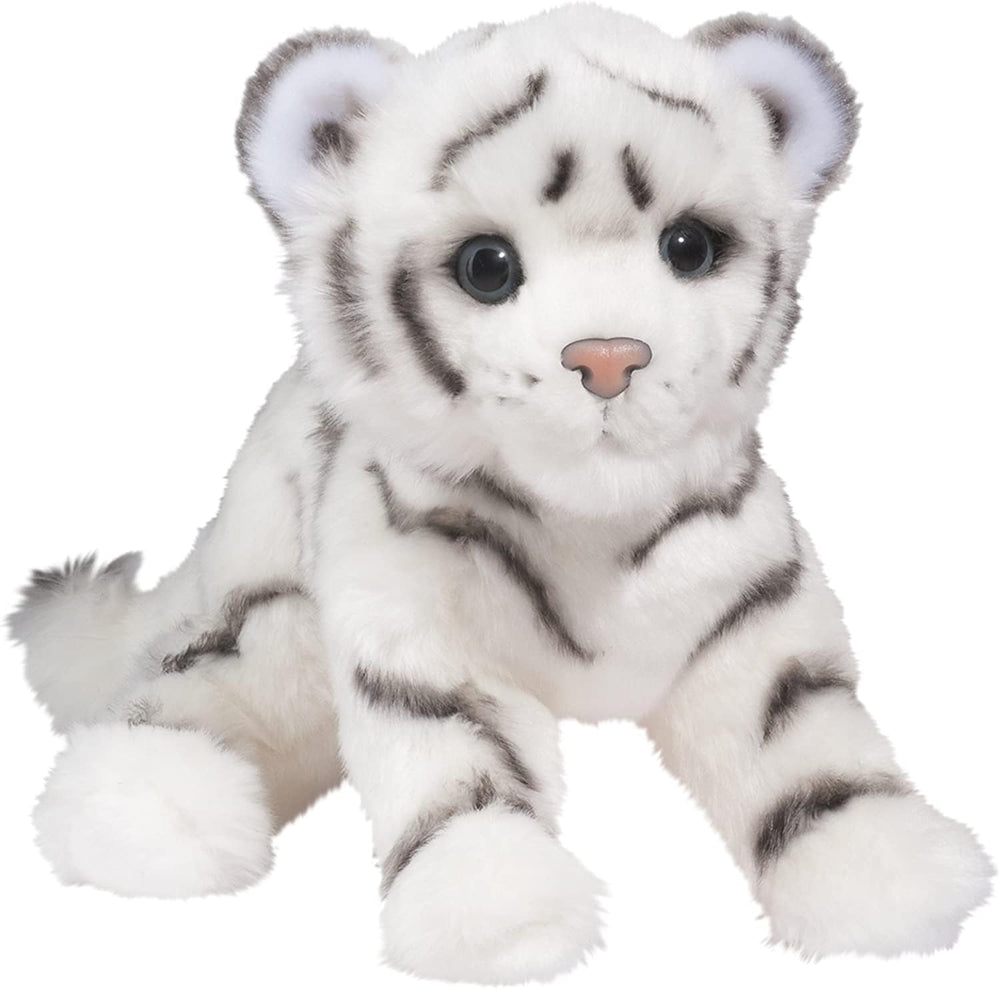 Douglas Silky White Tiger Cub Plush: poseable, cuddly toy for imaginative play.