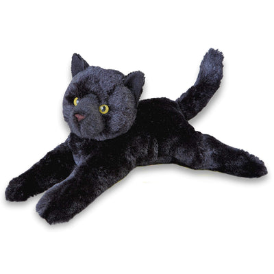 Douglas Tug Black Cat plush face detail with olive green eyes for cuddly playtime.