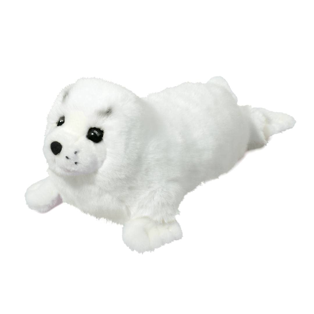 Douglas Twinkle Harp Seal Pup plush with lifelike fur for comforting hugs.