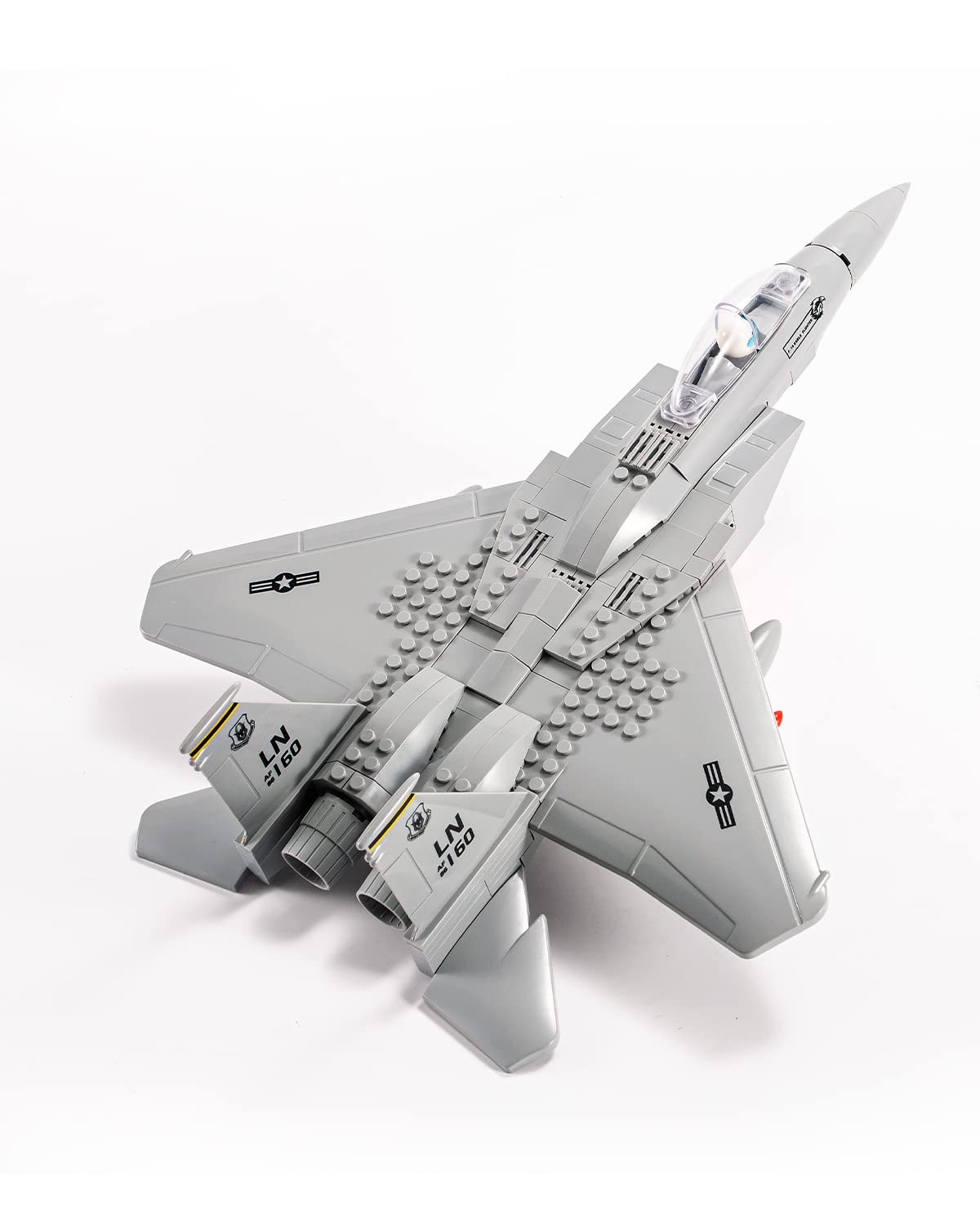 dOvOb F-15 Eagle jet blocks assembled for display and creative play.