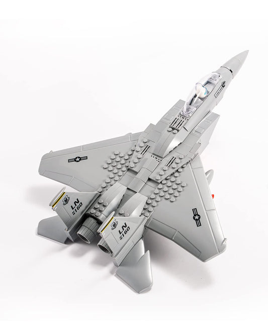 dOvOb F-15 Eagle jet blocks assembled for display and creative play.