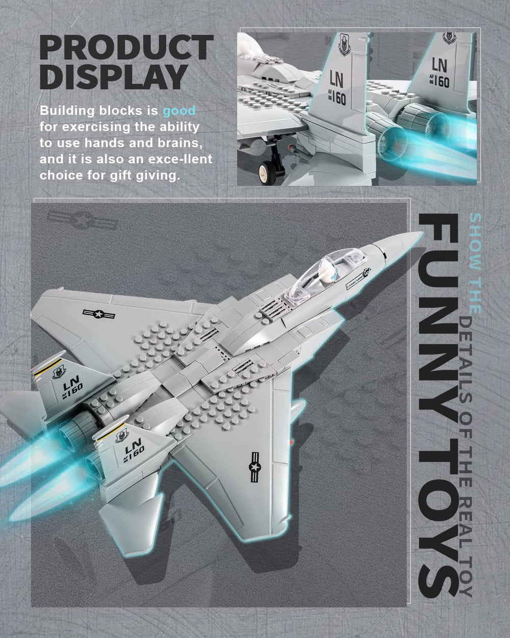 dOvOb F-15 Eagle jet display-ready model sits on a shelf.