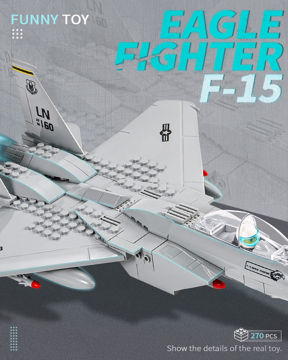 dOvOb F-15 Eagle jet parts closeup shows colorful bricks for detailed build.