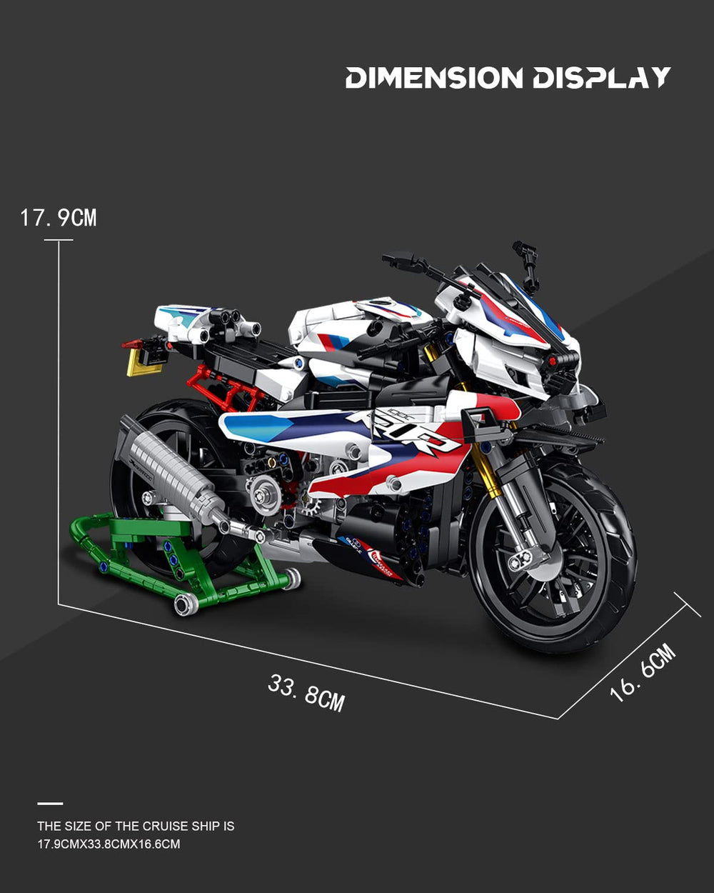 dOvOb Motorcycle 1000 RR model on display stand emphasizes collectible appeal