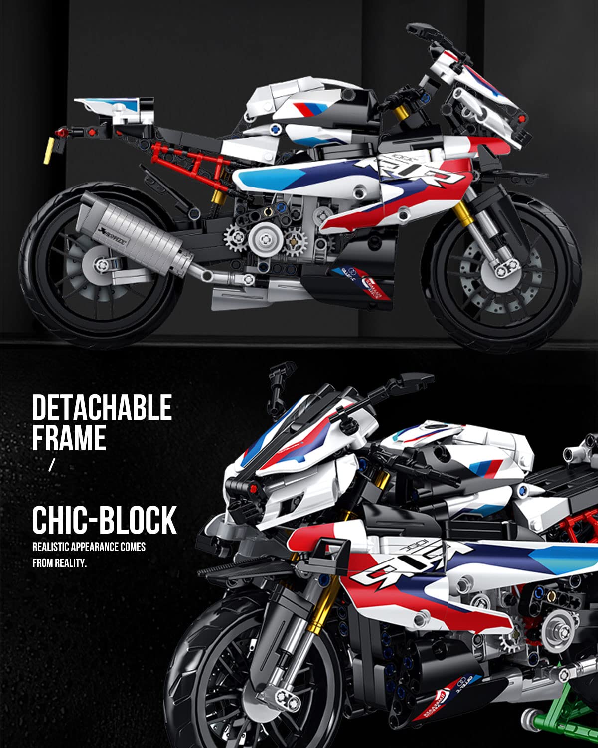 dOvOb Motorcycle 1000 RR model top view highlights color variety