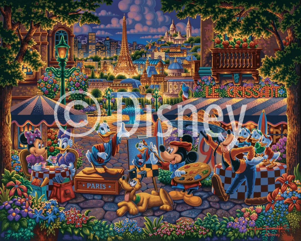 Dowdle Disney puzzle art detail - Mickey and friends in Paris.