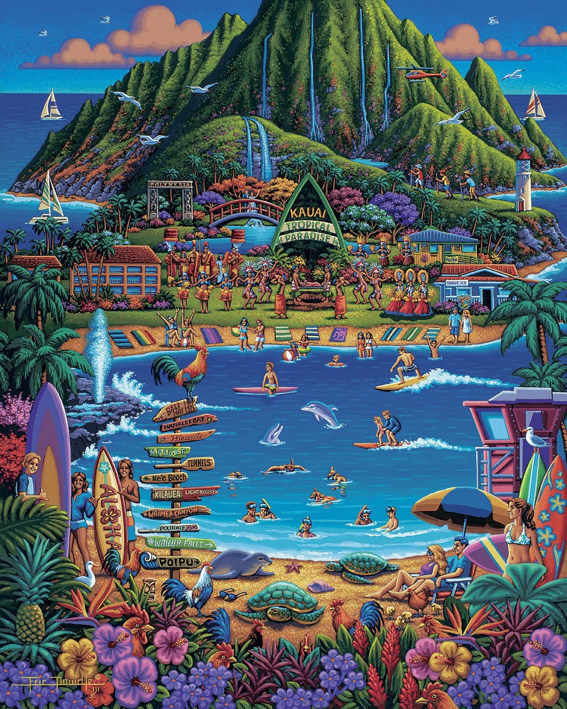 Dowdle Kauai puzzle pieces spread demonstrates variety for mindful, focused solving.