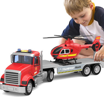 Dowellin 22-inch semi fire truck with helicopter for imaginative play