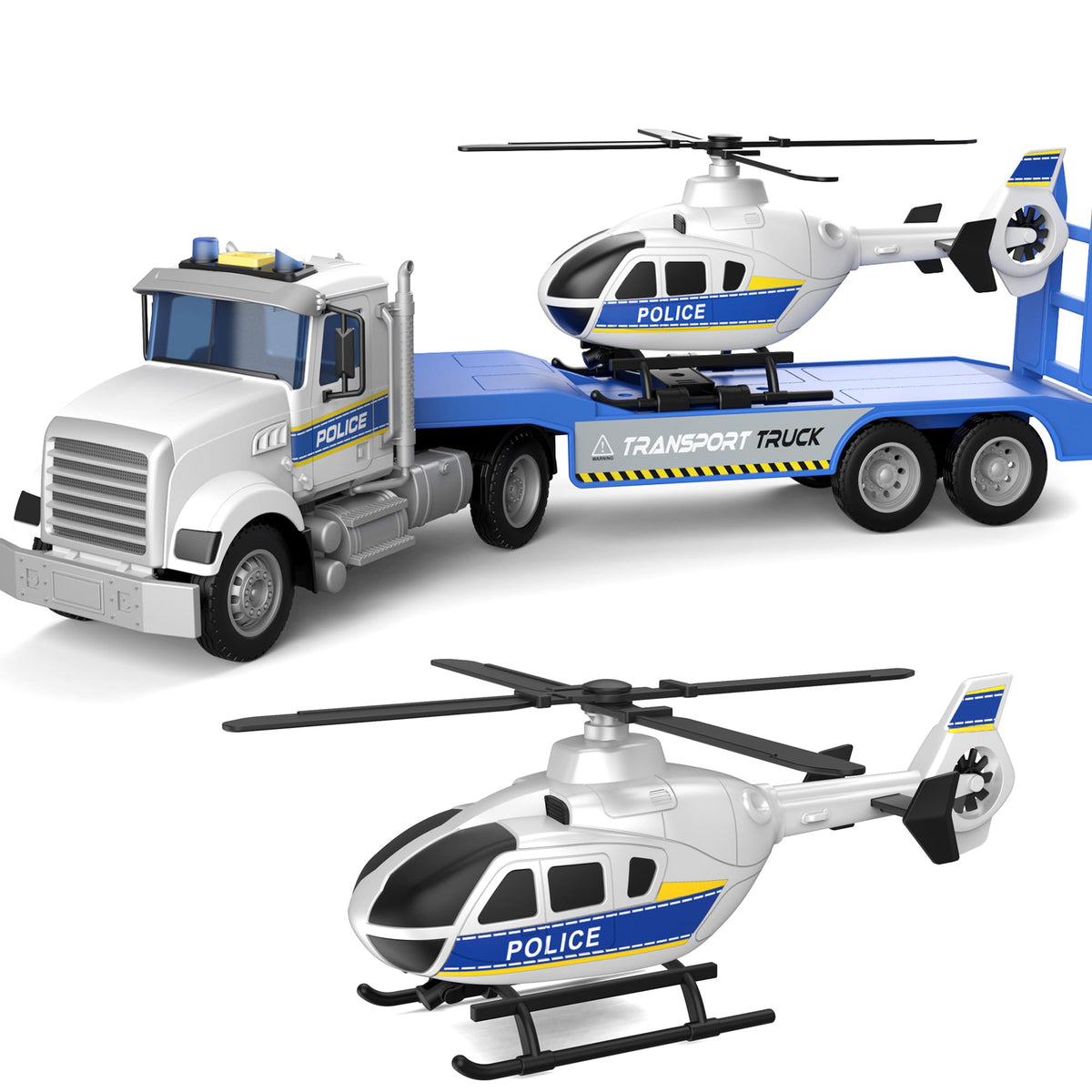 Dowellin police-truck with helicopter, front view, perfect for imaginative play
