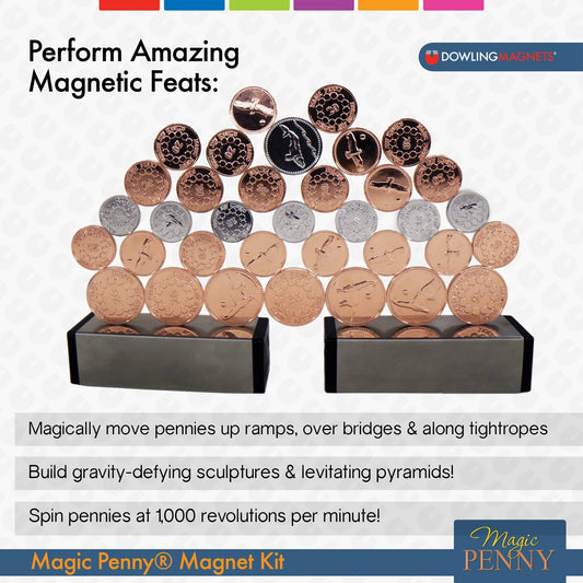 Dowling Magnets Magic Penny Kit pyramid-build demonstrates magnetism and spatial thinking.