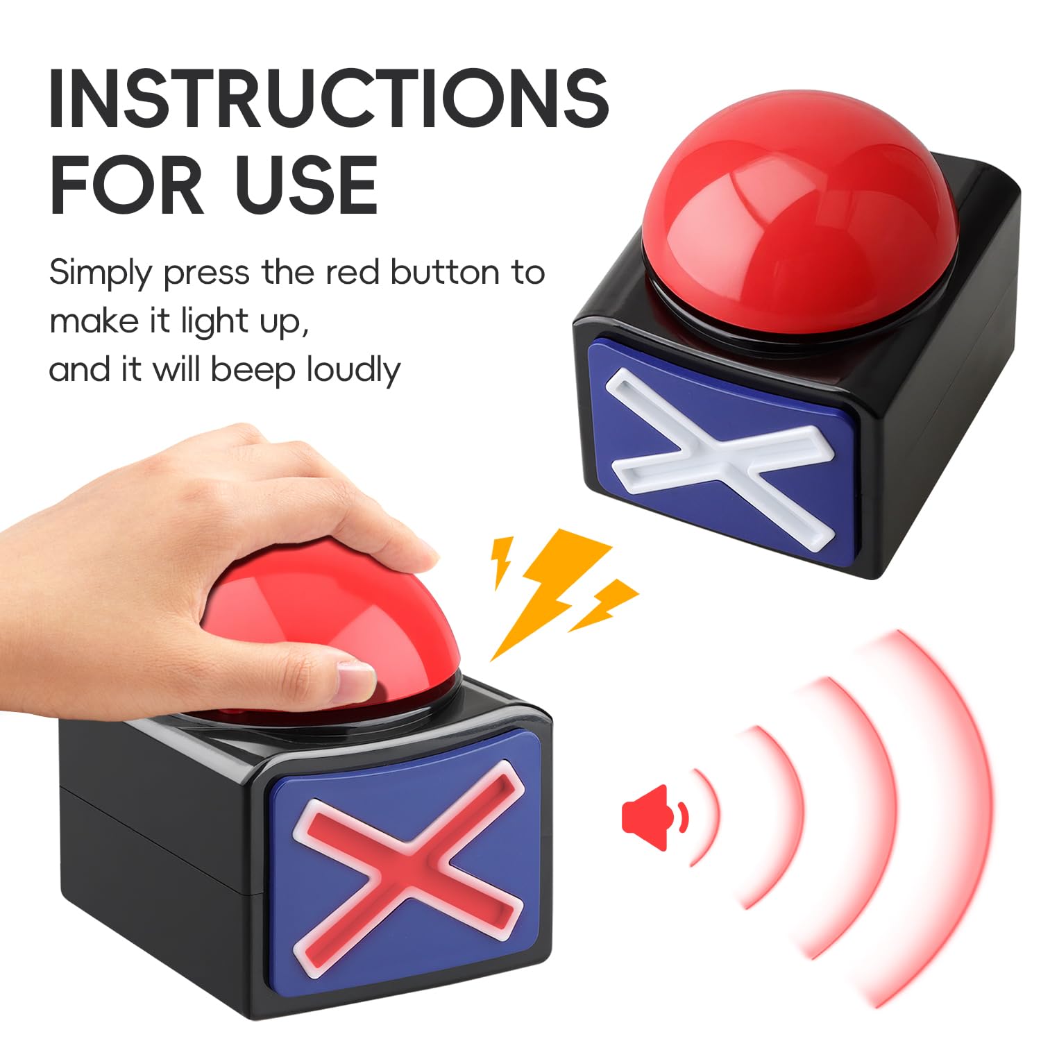 DOXISHRUKY red-led buzzer button lights up loudly to signal quick answers.