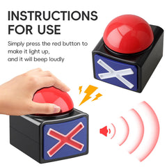 DOXISHRUKY red-led buzzer button lights up loudly to signal quick answers.