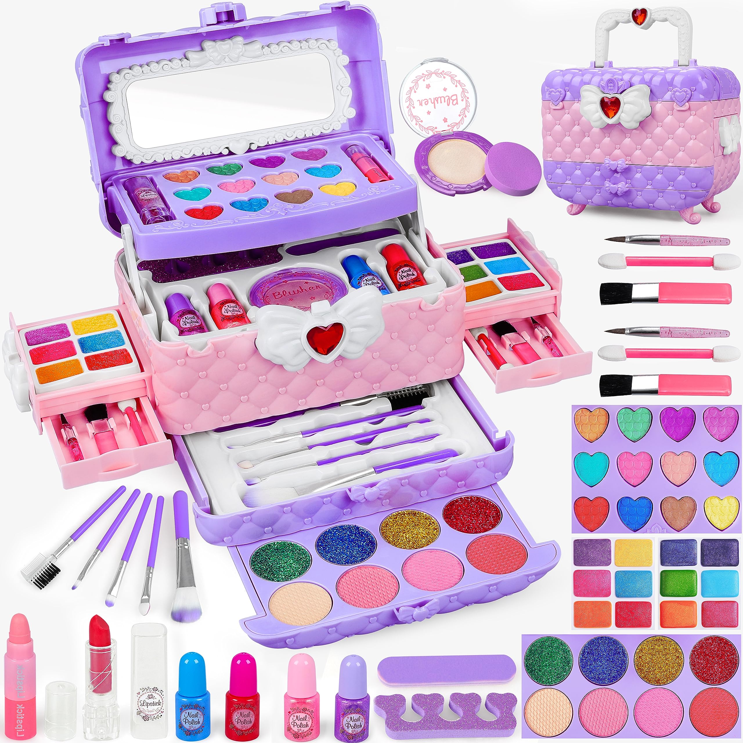 Dpai 54-pcs kids makeup kit with mirror for pretend play and easy dress-up fun.
