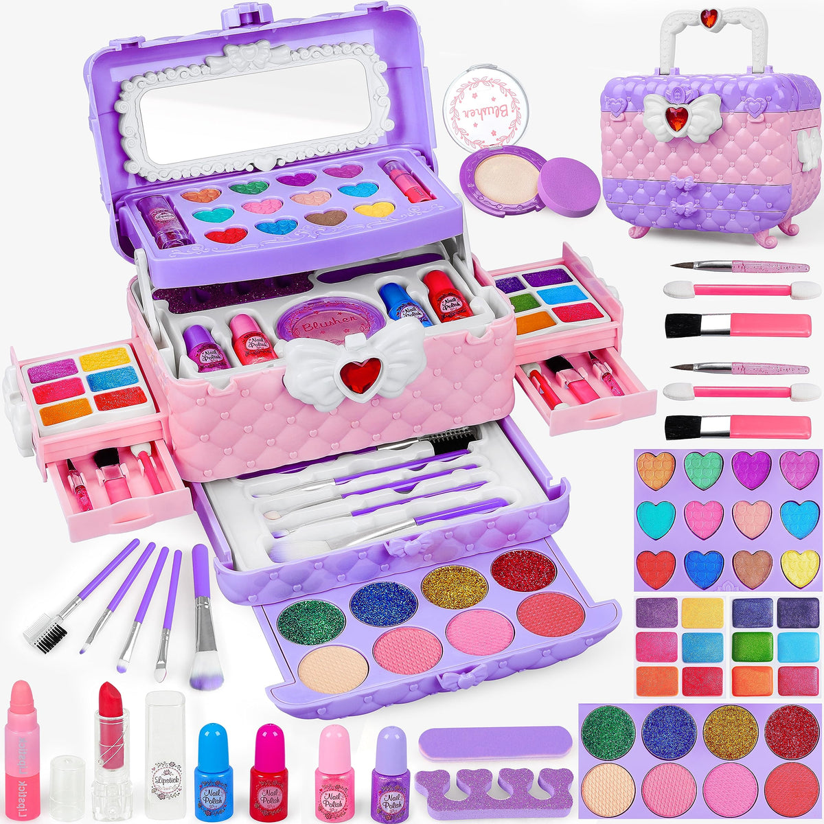 Dpai 54-pcs kids makeup kit with mirror for pretend play and easy dress-up fun.