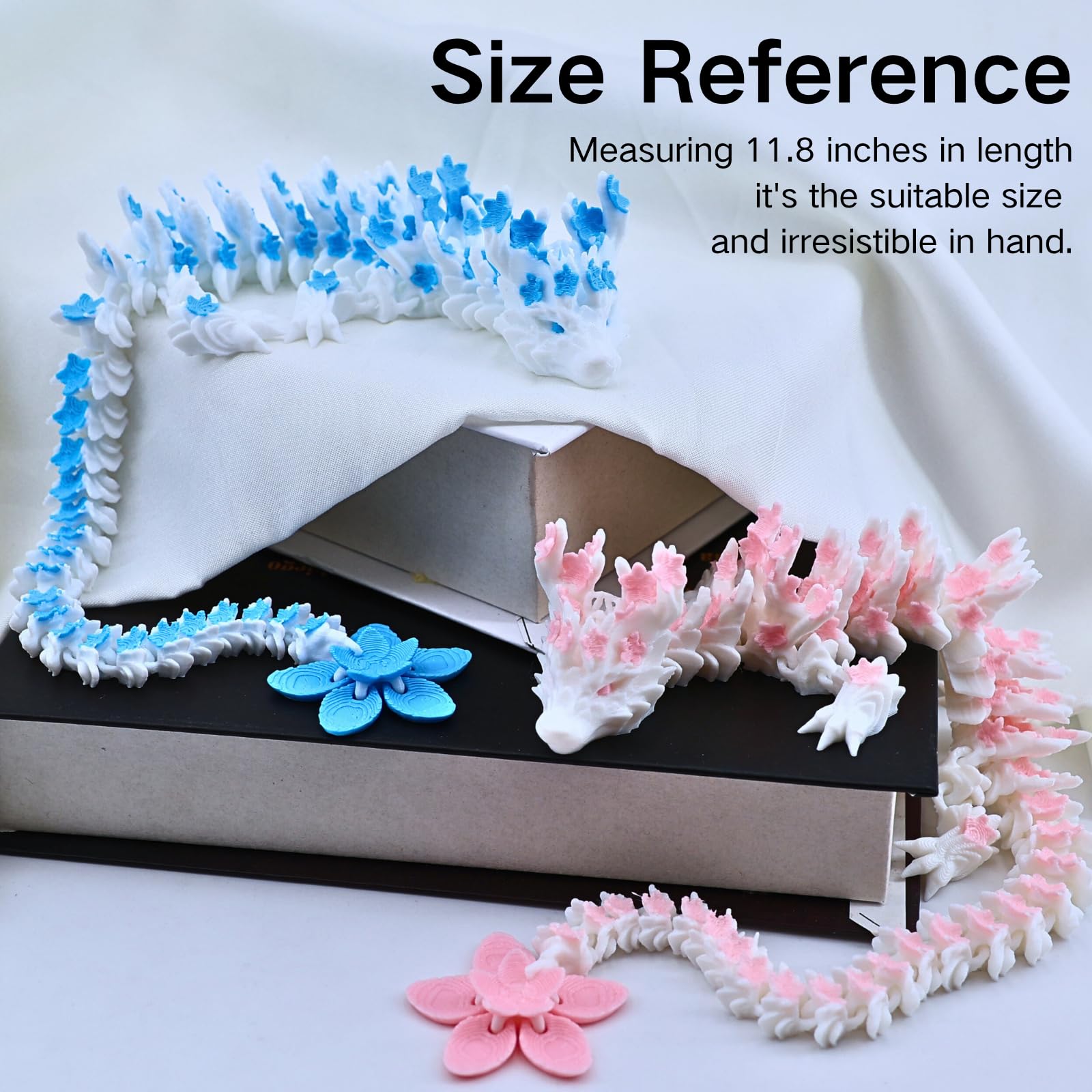 Dpcirk blue-white cherry blossom dragon side view with blossoms