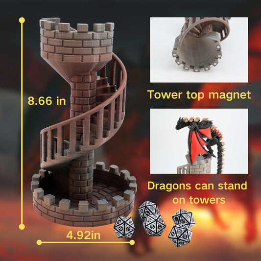 Dpcirk Wyvern Castle Dice Tower side view highlights sturdy 3D‑printed construction.