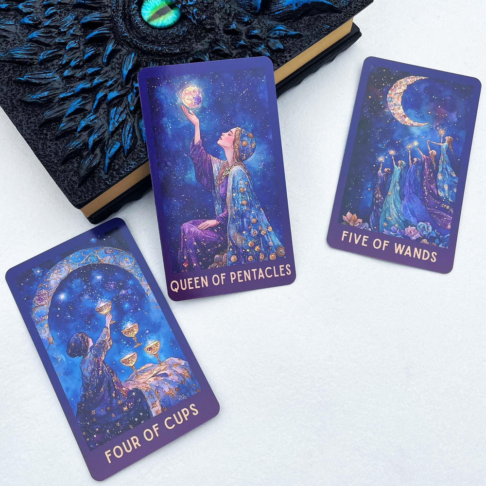 DPEHAKMK Celestial Tarot guidebook cover with easy reading tips