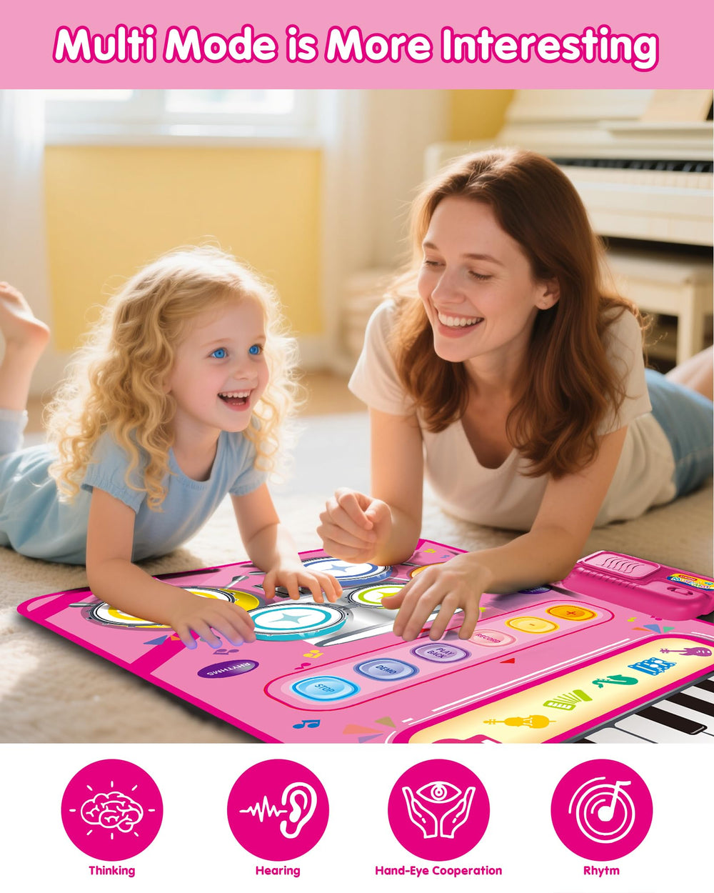 DQMOON musical mat oversized keys are easy for little hands to press.