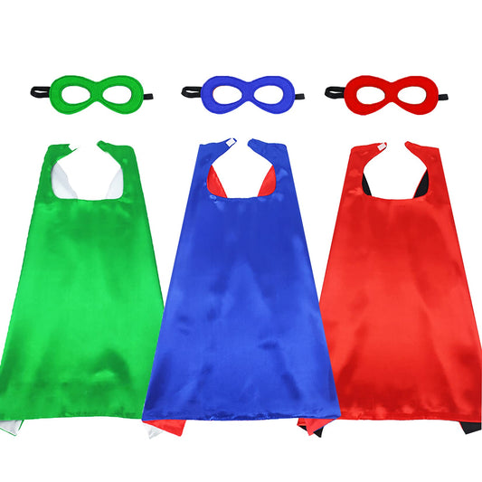 DQZ dual-color superhero cape in blue and red sparks imaginative play.