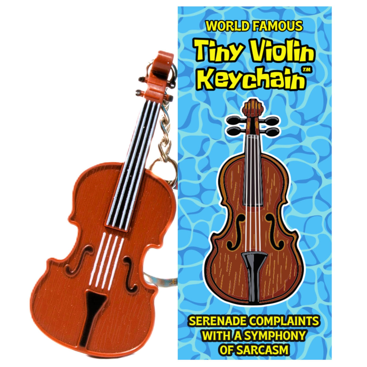 DR DINGUS World’s Smallest Violin keychain with Mr Krabs design, ideal for pocket-ready whimsy.