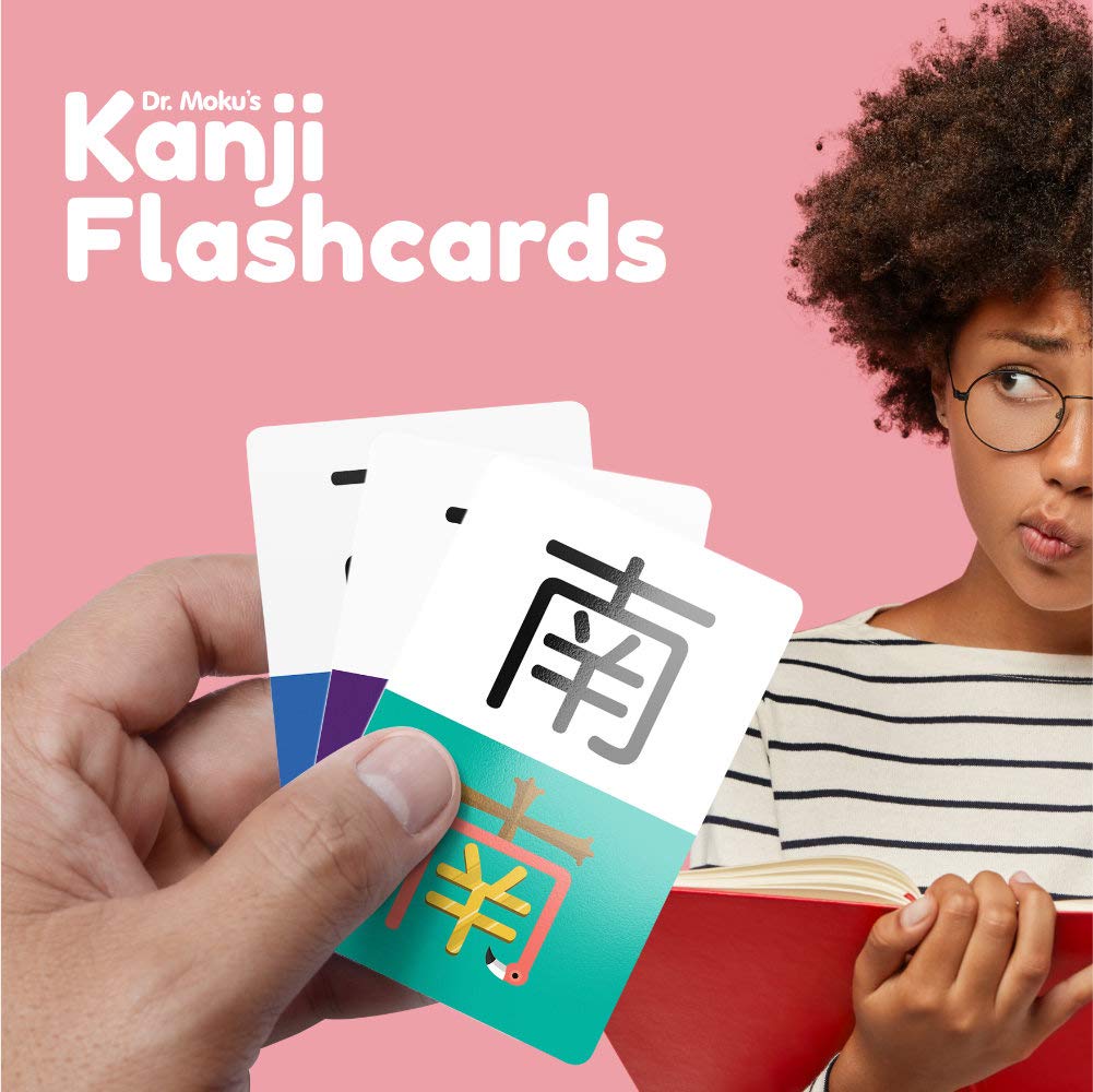 Dr. Moku Kanji Flash Cards compact box supports on-the-go study.