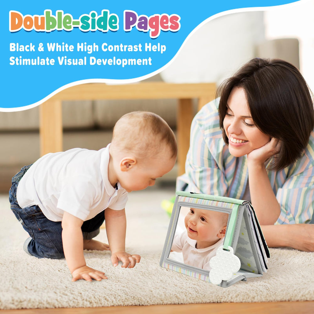 Crinkle pages of Dr.Rapeti book providing tactile feedback during infant play sessions
