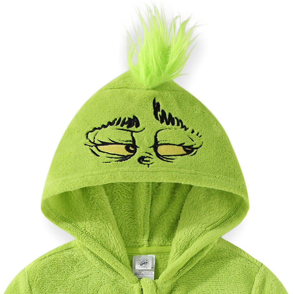 Dr. Seuss Grinch hood with embroidery adds authentic festive charm and character.