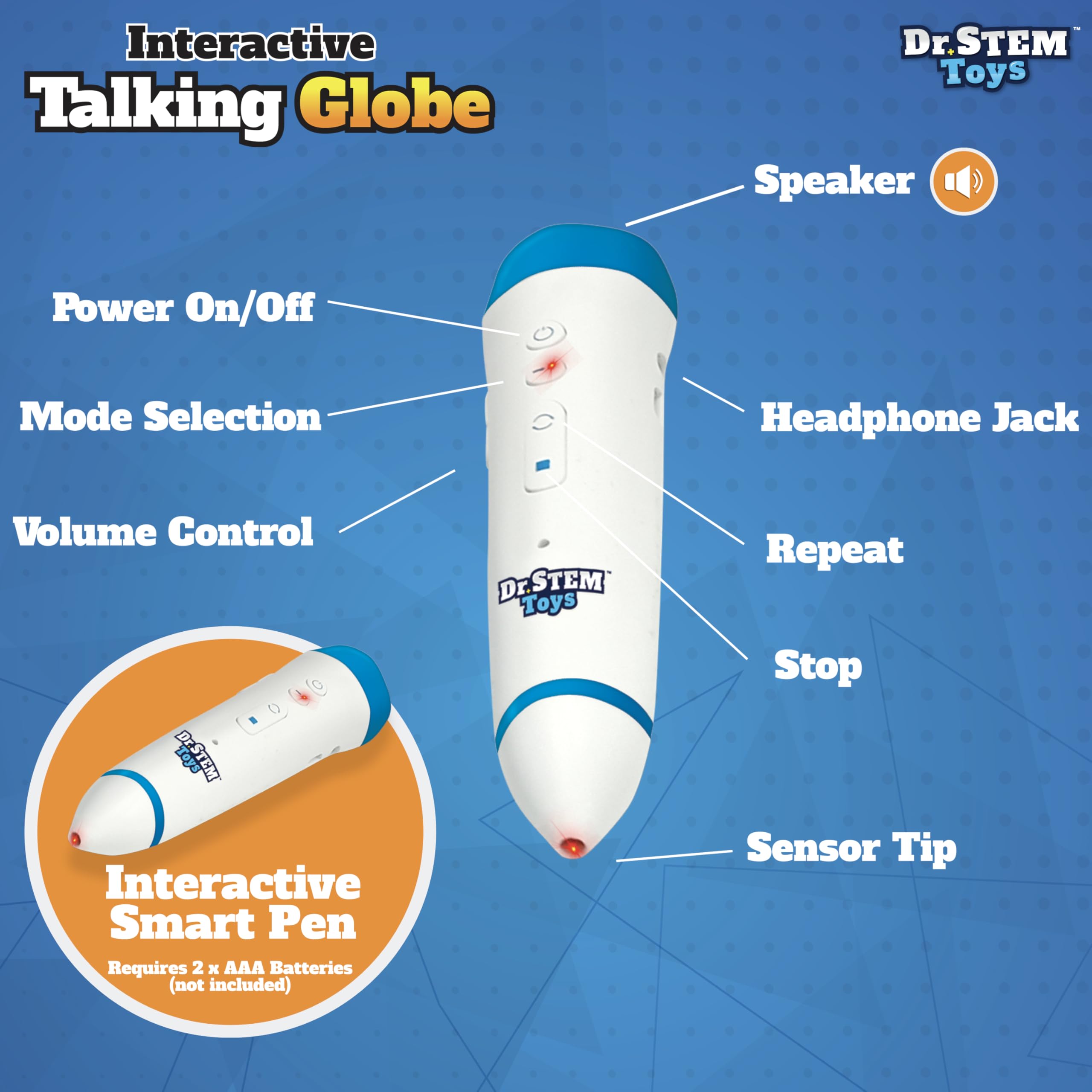 Dr. STEM Toys compact globe fits desks and shelves in classrooms.