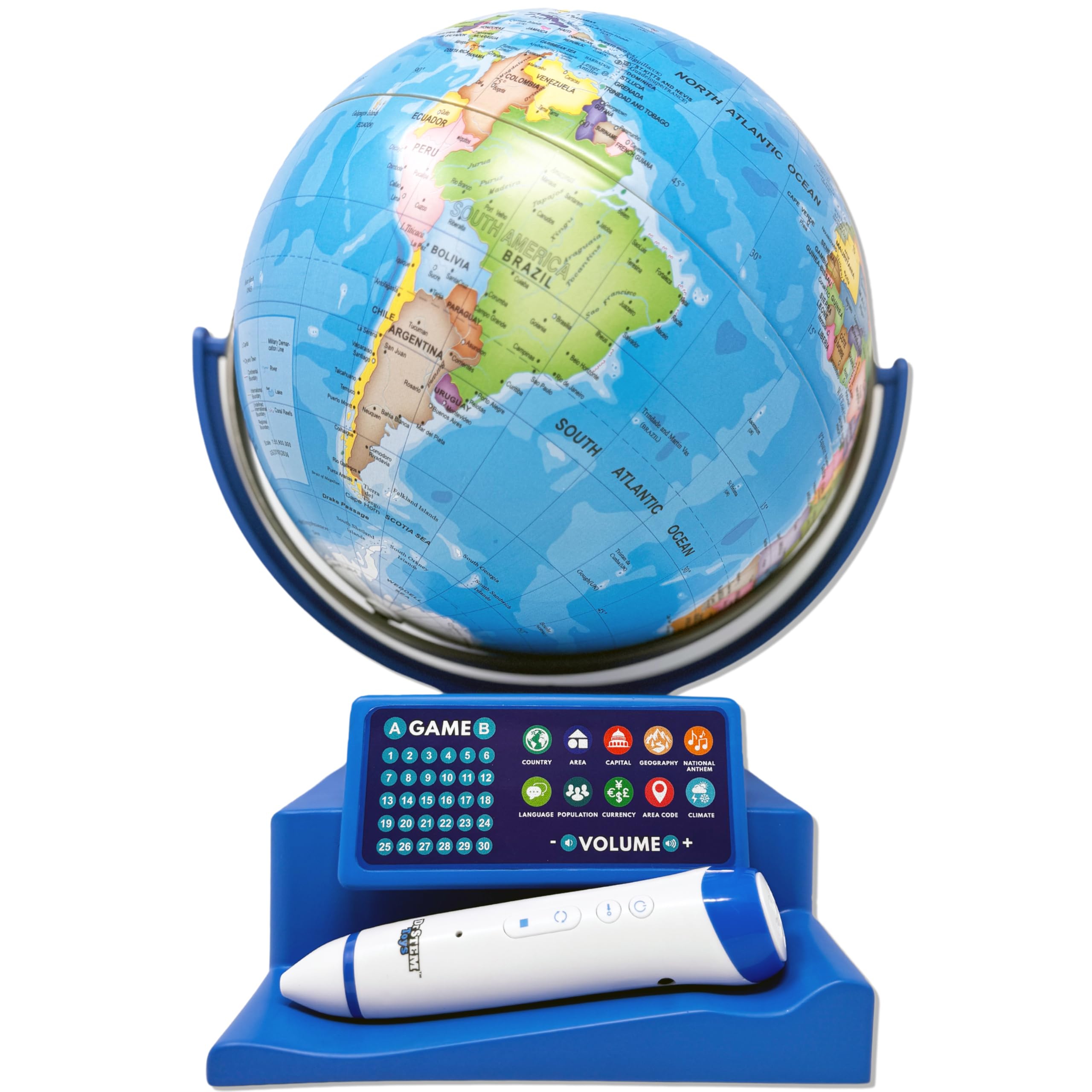 Dr. STEM Toys interactive globe with smart pen for hands-on geography exploration.
