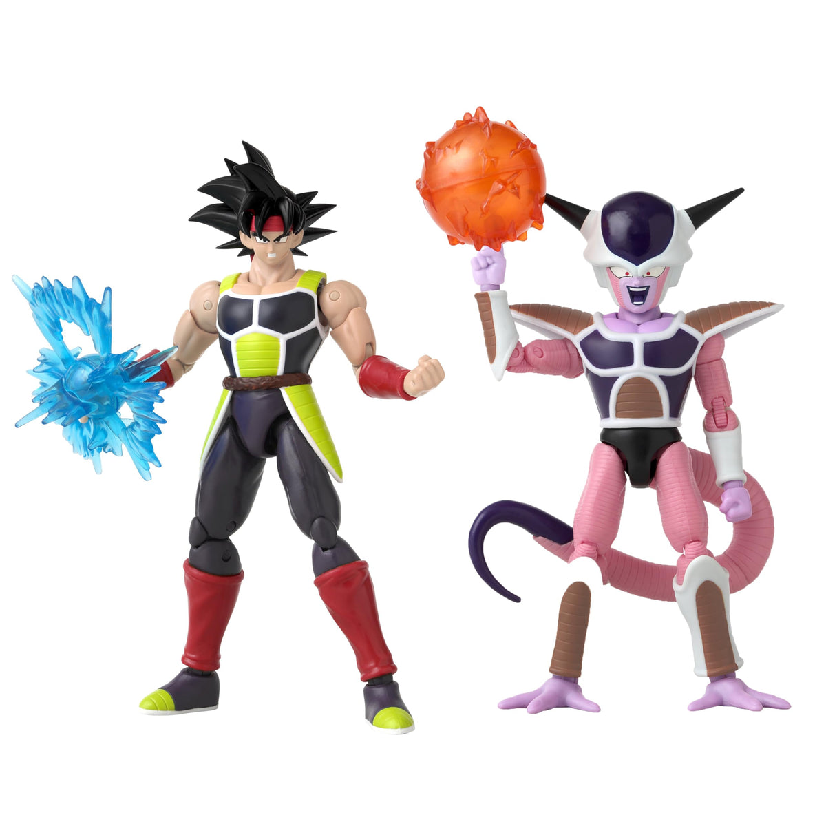 Dragon Ball Super Bardock vs Frieza 1st Form battle pack figures shown in dynamic display pose.