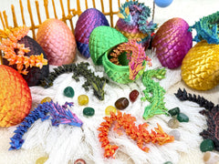 Dragon Eggs Mystery Pack featuring 3D printed dragons for movable posing and display.