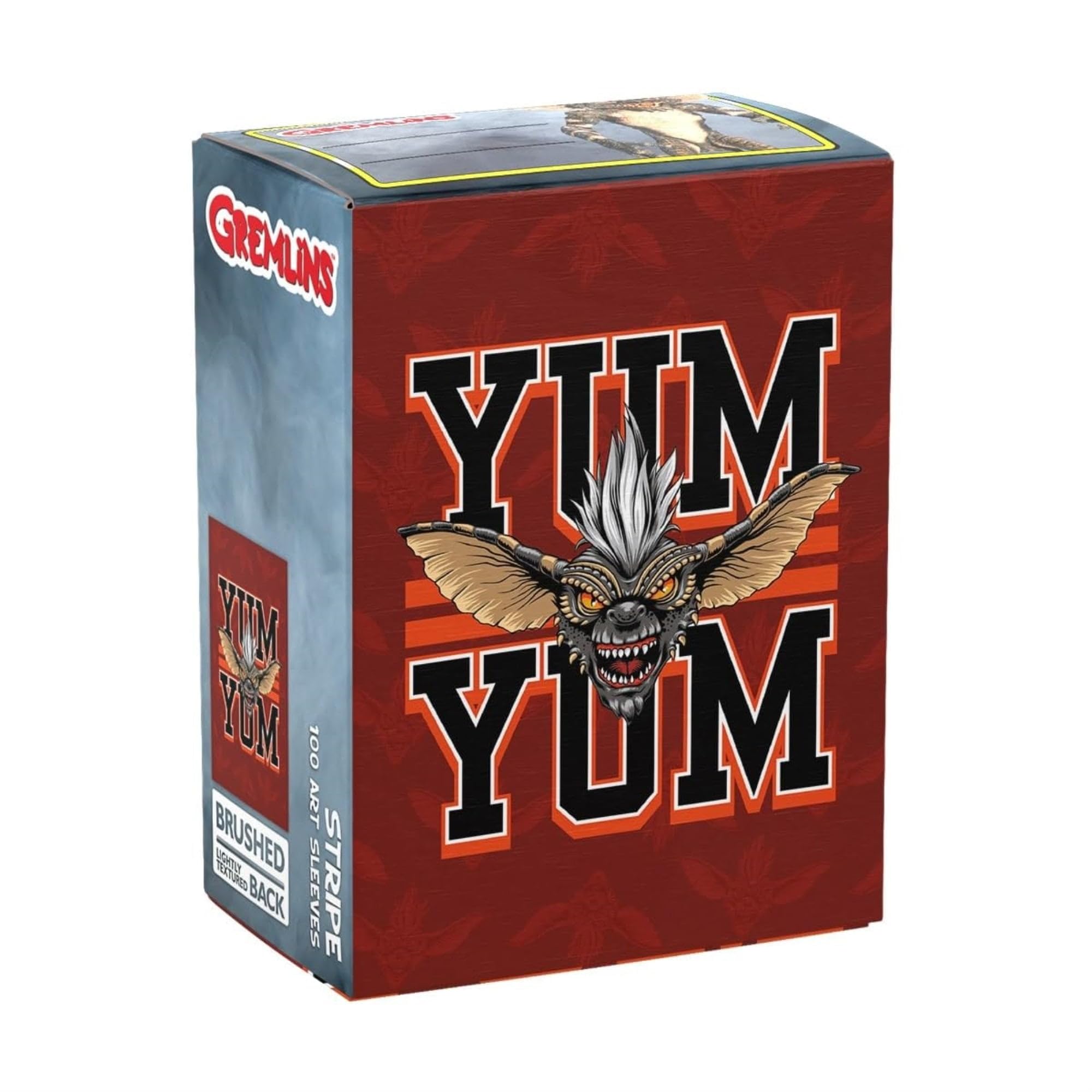 Dragon Shield Gremlins Stripes sleeves display pattern detail for reliable play.