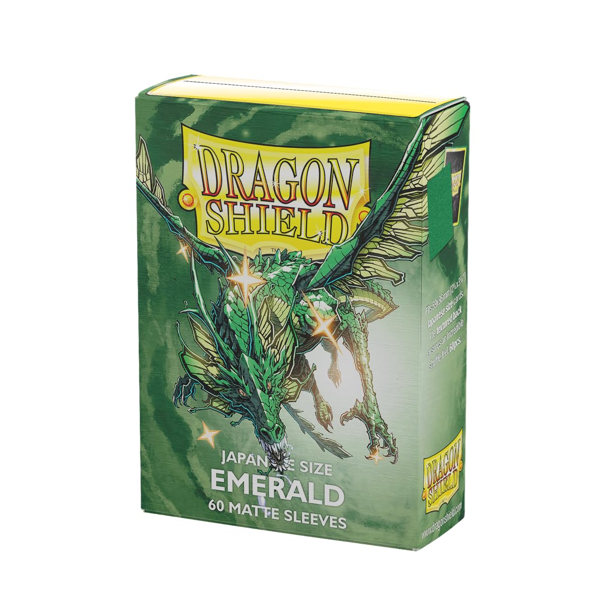 Dragon Shield Japanese size matte sleeves front view in emerald, fits 59x86 mm Yu-Gi-Oh cards.