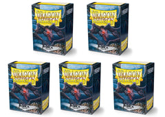 Dragon Shield matte black sleeves pack back, labeled for organization.