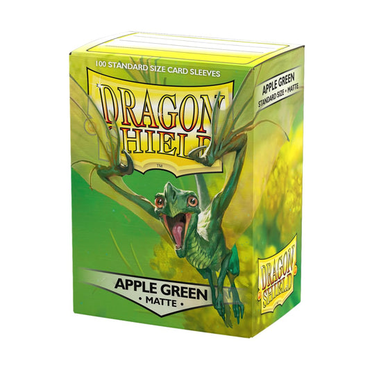 Dragon Shield Matte Apple Green sleeves front view showing clear card front
