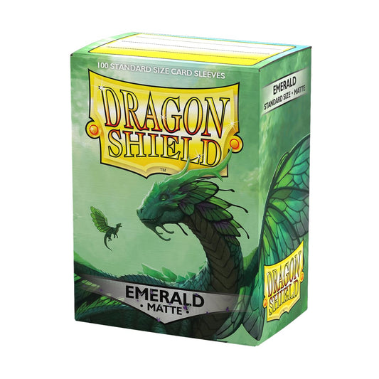 Dragon Shield matte sleeves front view with emerald back for protection.