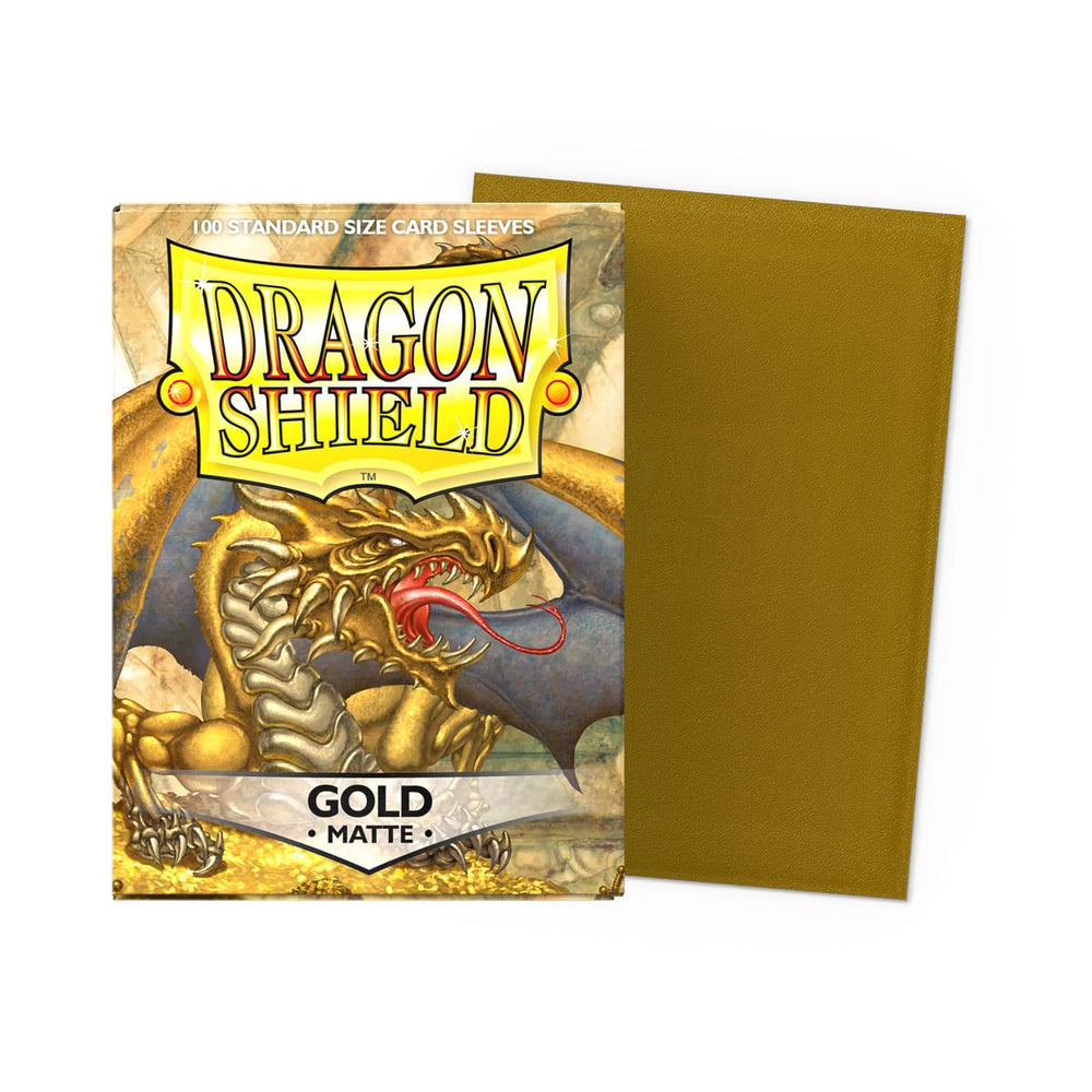 Dragon Shield Matte sleeves back close-up showing metallic gold back and textured finish.